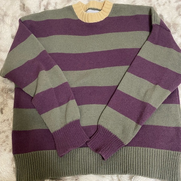 Purple and Green Striped Women's Sweater - Picture 7 of 7